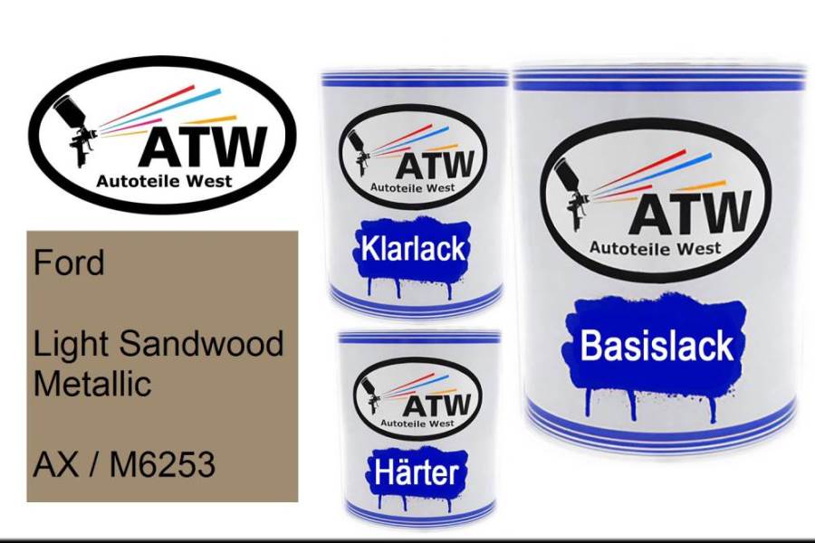Ford, Light Sandwood Metallic, AX / M6253: 1L Lackdose + 1L Klarlack + 500ml Härter - Set, von ATW Autoteile West.